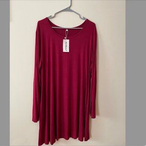 Maroon Skater Dress Long Sleeve with Pockets 2X NTW